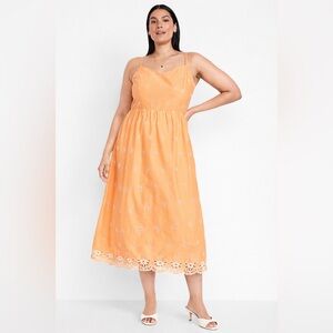Old Navy Orange Fit and Flare A-line Eyelet dress  Women size XXL Floral lined